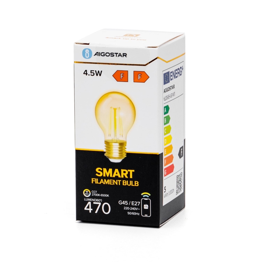 Lampadina LED dimmerabile FILAMENT G45 E27/4,5W/230V 2700-6500K Wi-Fi - Aigostar