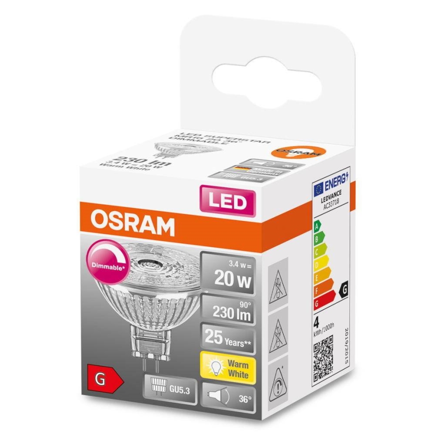 Lampadina LED dimmerabile MR16 GU5,3/3,4W/12V 2700K - Osram