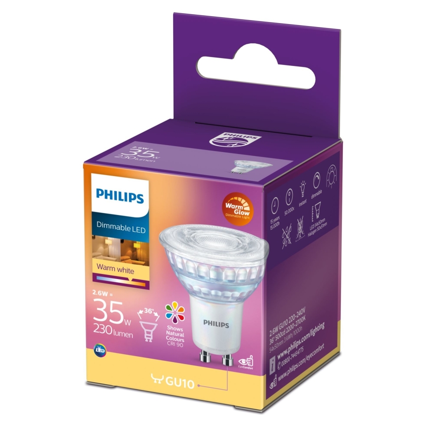 Lampadina LED dimmerabile Philips Warm Glow GU10/2,6W/230V 2200-2700K CRI 90