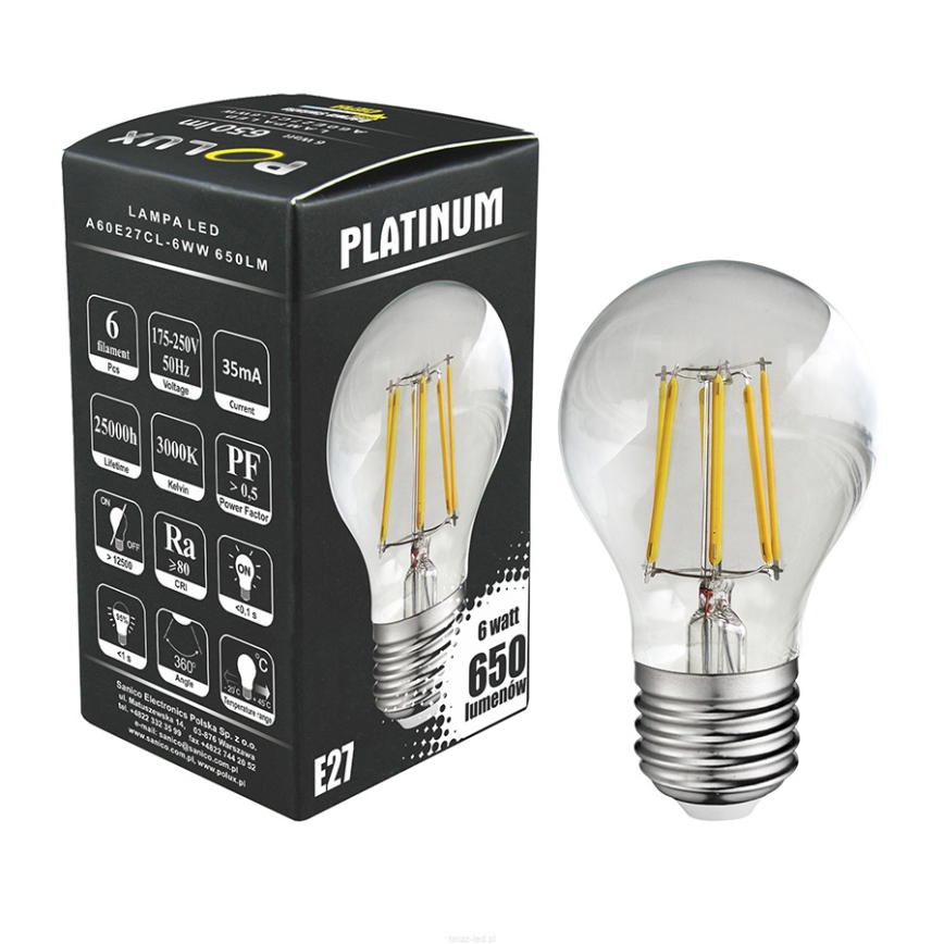 Lampadina LED FILAMENT A60 E27/6W/230V 3000K