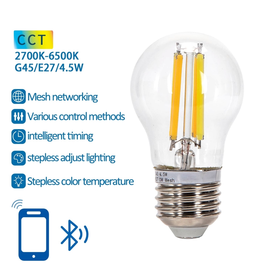 Lampadina LED FILAMENT G45 E27/4,5W/230V 2700-6500K - Aigostar