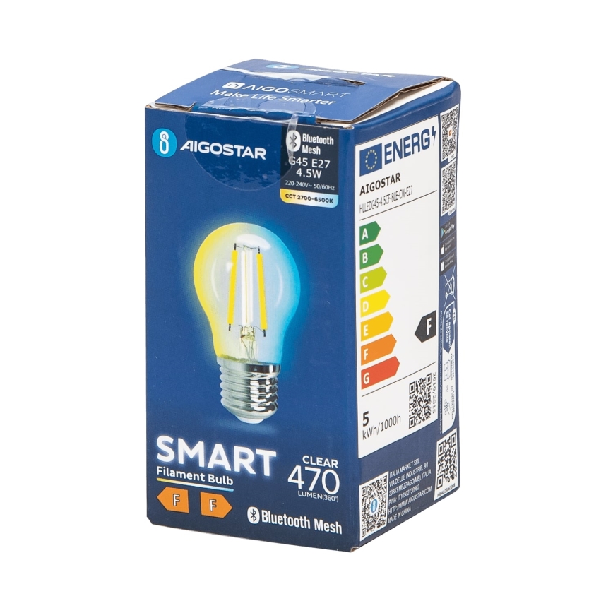 Lampadina LED FILAMENT G45 E27/4,5W/230V 2700-6500K - Aigostar