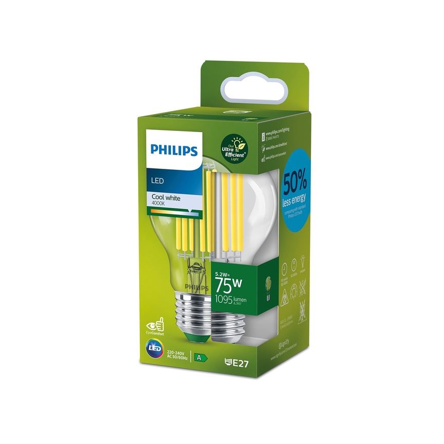 Lampadina LED FILAMENT Philips A70 E27/5,2W/230V 4000K