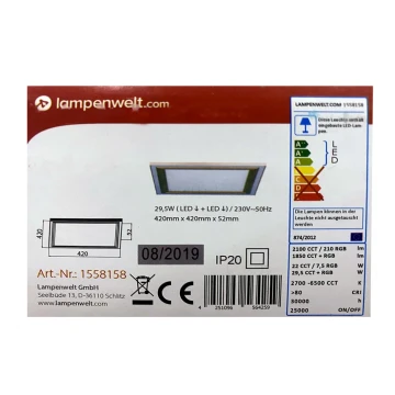 Lampenwelt - Plafoniera LED RGBW dimmerabile LYNN LED/29,5W/230V 2700-6500K + telecomando