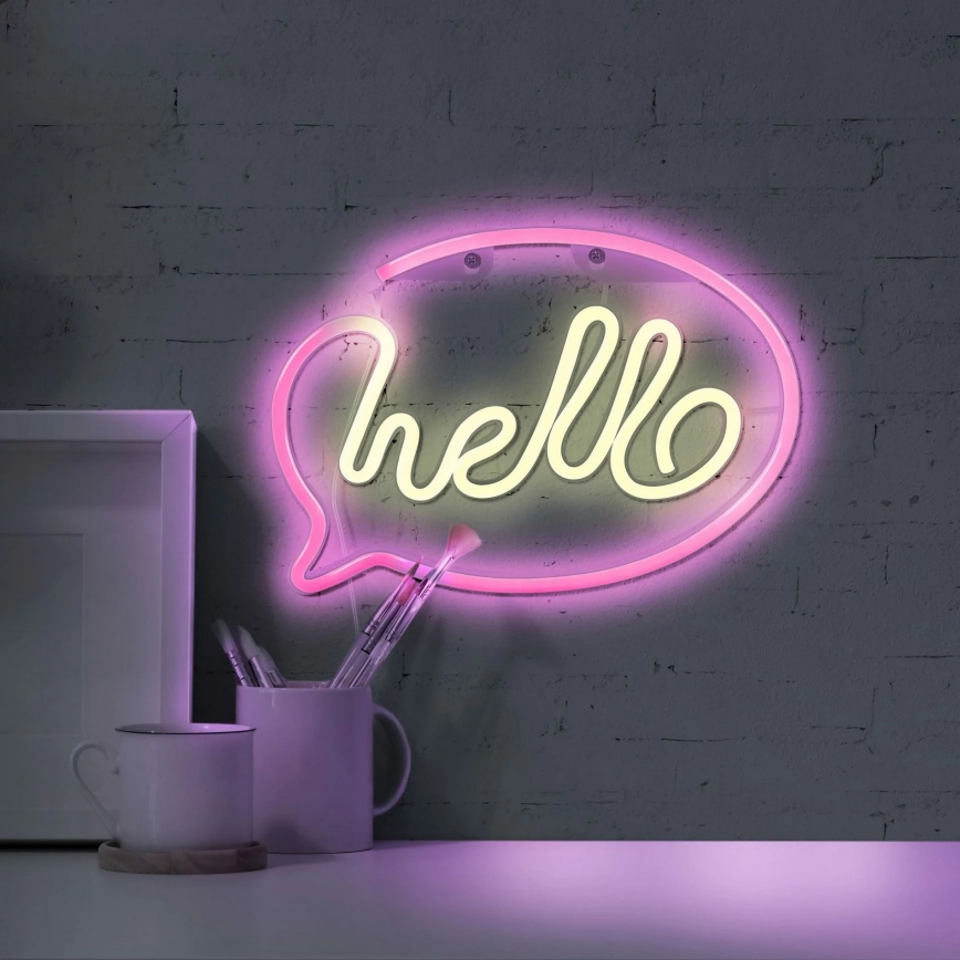 LED Decorazione murale al neon HELLO LED/3W/3xAA USB rosa