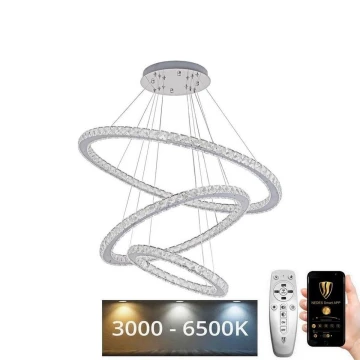 LED Dimmerabile cristallo lampadario su filo LED/210W/230V 3000-6500K argento + telecomando
