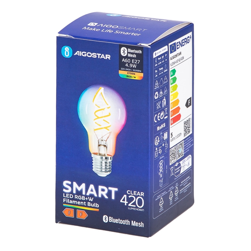 LED RGBW Lampadina FILAMENT A60 E27/4,9W/230V 2700K - Aigostar