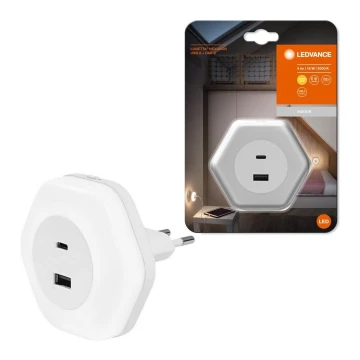 Ledvance - Lampada di orientamento LED con spina integrata con USB LUNETTA LED/15W/230V