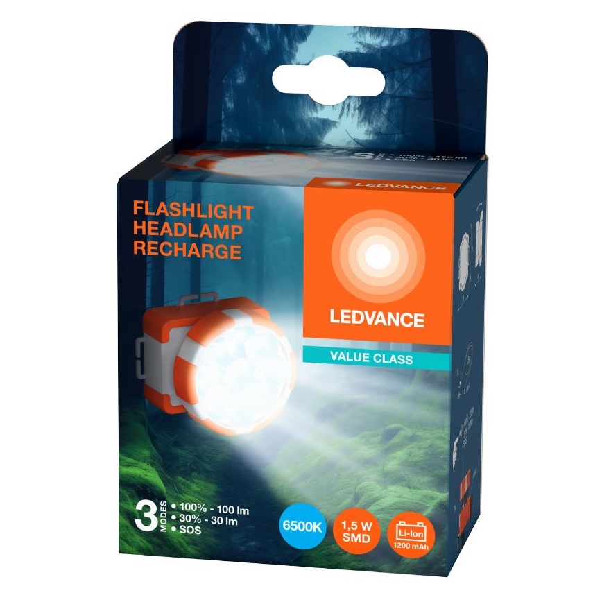 Ledvance - Lampada frontale LED ricaricabile FLASHLIGHT LED/1,5W/5V 1200mAh