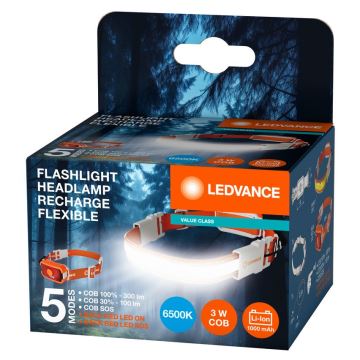 Ledvance - Lampada frontale LED ricaricabile FLASHLIGHT LED/3W/5V 1000mAh