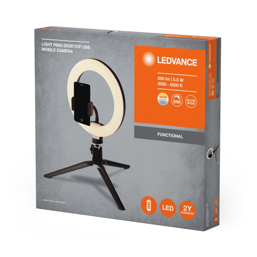 Ledvance - Lampada da tavolo LED dimmerabile con un supporto e supporto per vlogging LED/5,5W/USB 3000/4000/6500K