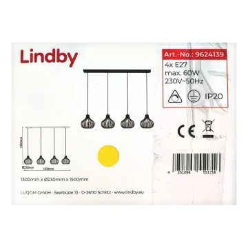 Lindby - Lampadario a filo FRANCES 4xE27/60W/230V