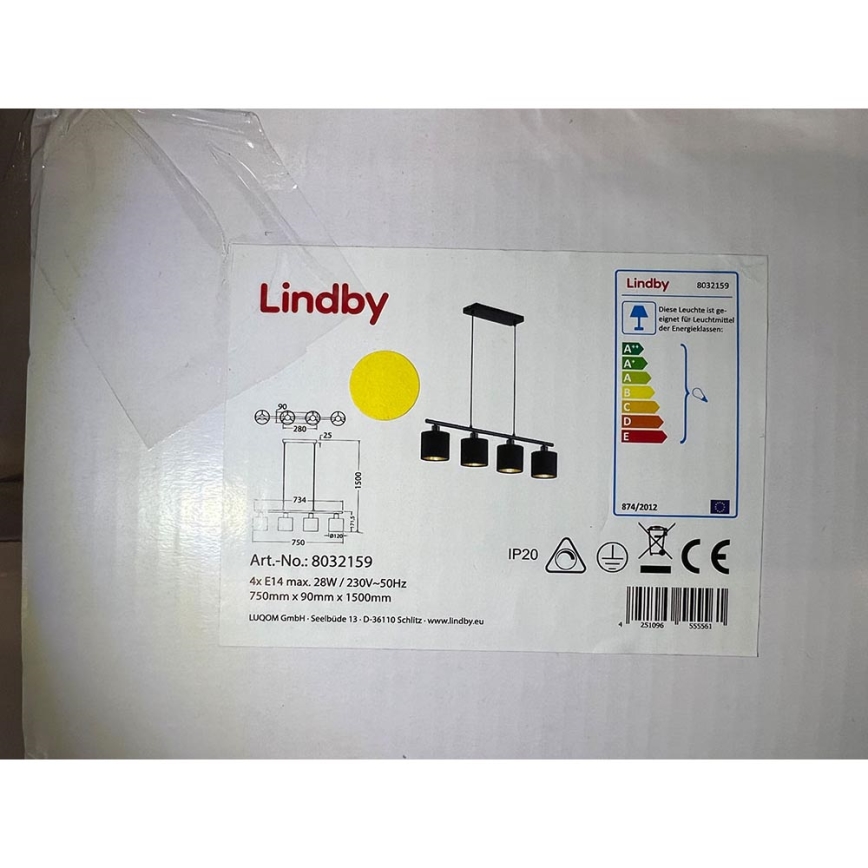 Lindby - Lampadario a filo VASILIA 4xE14/28W/230V