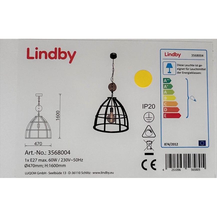 Lindby - Lampadario a sospensione con catena MAXIMILIA 1xE27/60W/230V