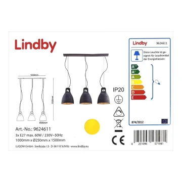 Lindby - Lampadario a sospensione con filo IBU 3xE27/60W/230V