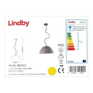 Lindby - Lampadario a sospensione con filo JELIN 1xE27/60W/230V