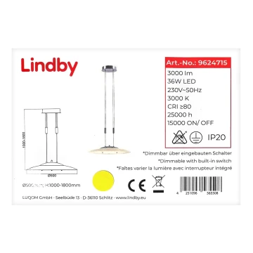 Lindby - Lampadario a sospensione con filo LED dimmerabile AMIDALA LED/36W/230V