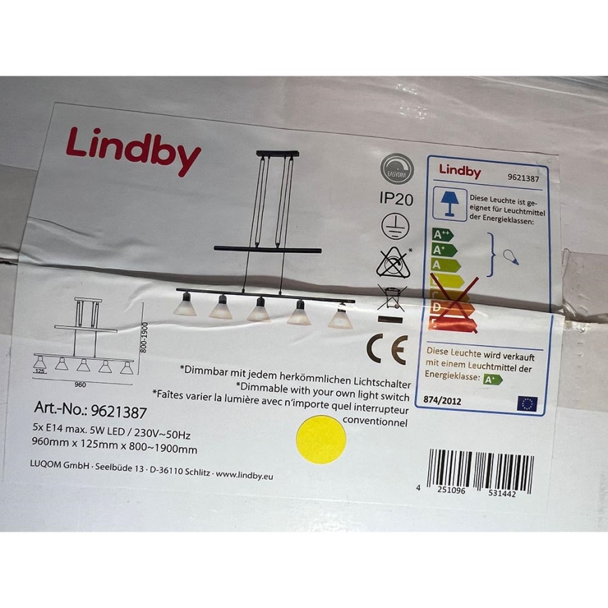 Lindby - Lampadario a sospensione con filo LED dimmerabile ELEASA  5xE14/5W/230V