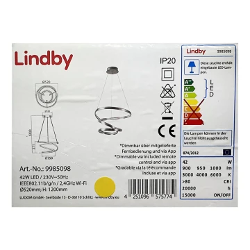 Lindby - Lampadario a sospensione con filo LED dimmerabile VERIO LED/230V + telecomando