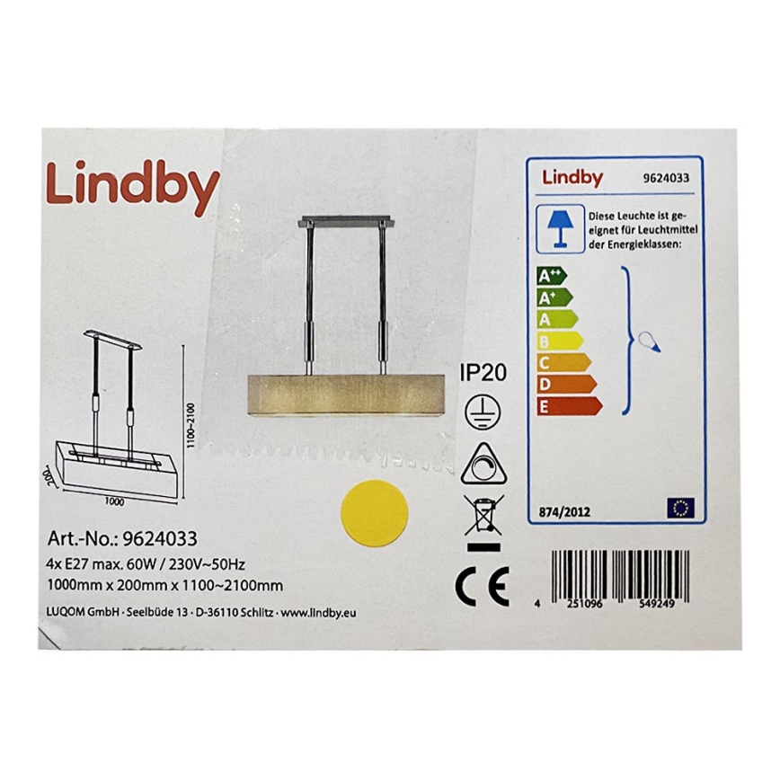 Lindby - Lampadario a sospensione con filo MARIAT 4xE27/60W/230V