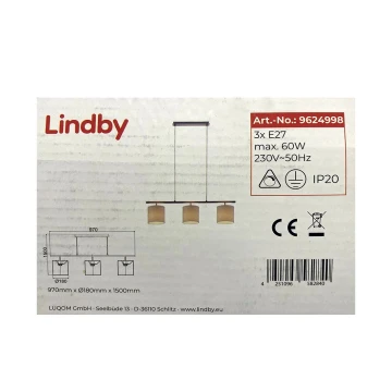 Lindby - Lampadario a sospensione con filo ZALIA 3xE27/60W/230V