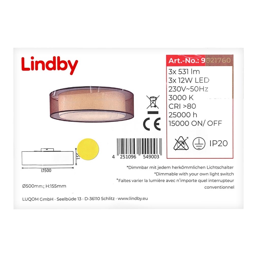 Lindby - Plafoniera LED dimmerabile AMON 3xLED/12W/230V