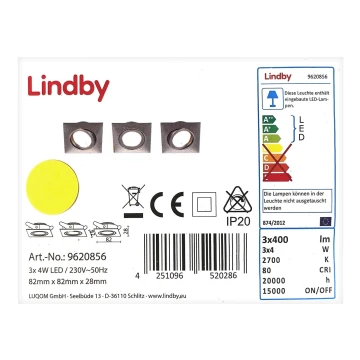 Lindby - SET 3x Lampada LED da incasso ANDREJ LED/4W/230V