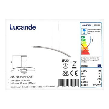 Lucande - Lampadario LED a sospensione con filo LORIAN LED/19W/230V