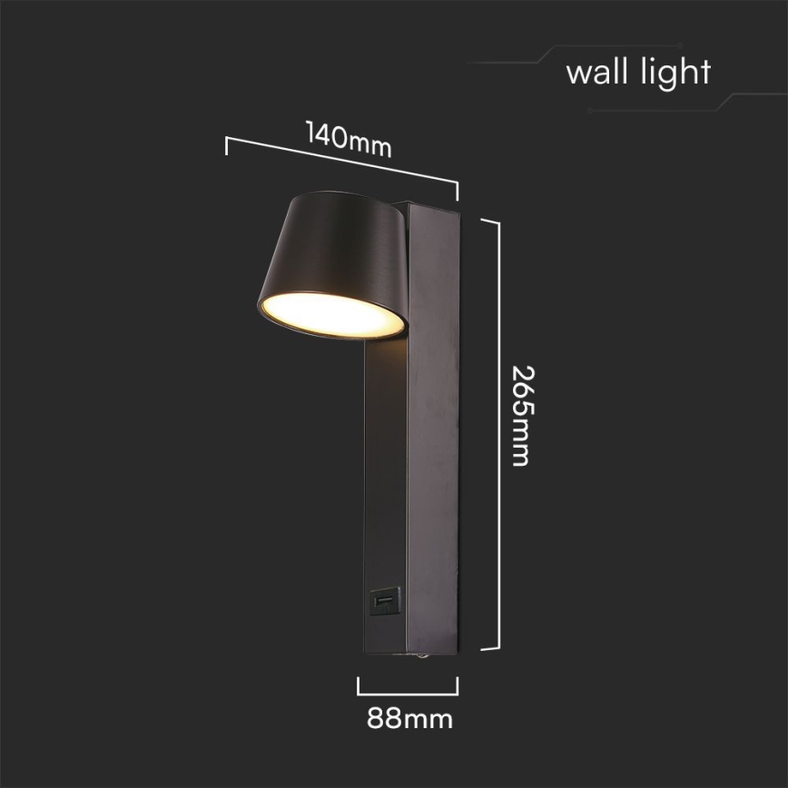 Luce Spot da parete a LED con porta USB LED/8W/230V 3000K