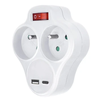 Multipresa con un USB A+C charger e interruttore 2x10A bianco