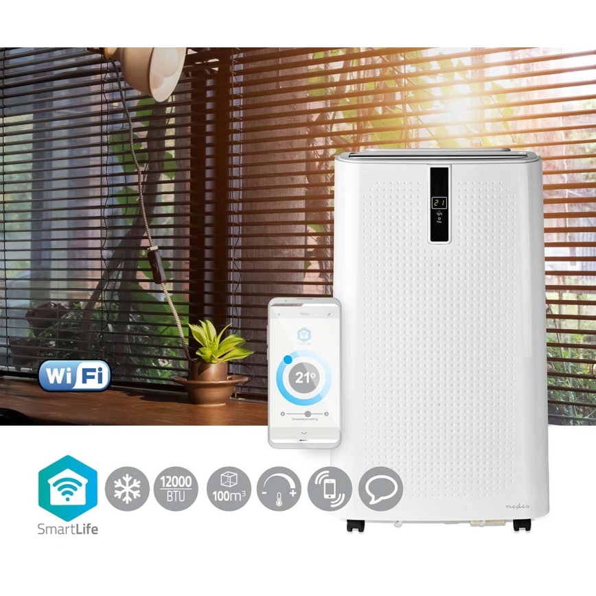 Nedis WIFIACMB1WT12-Climatizzatore mobile intelligente 3in1 1357W/230V 12000 BTU Wi-Fi+Telecomando