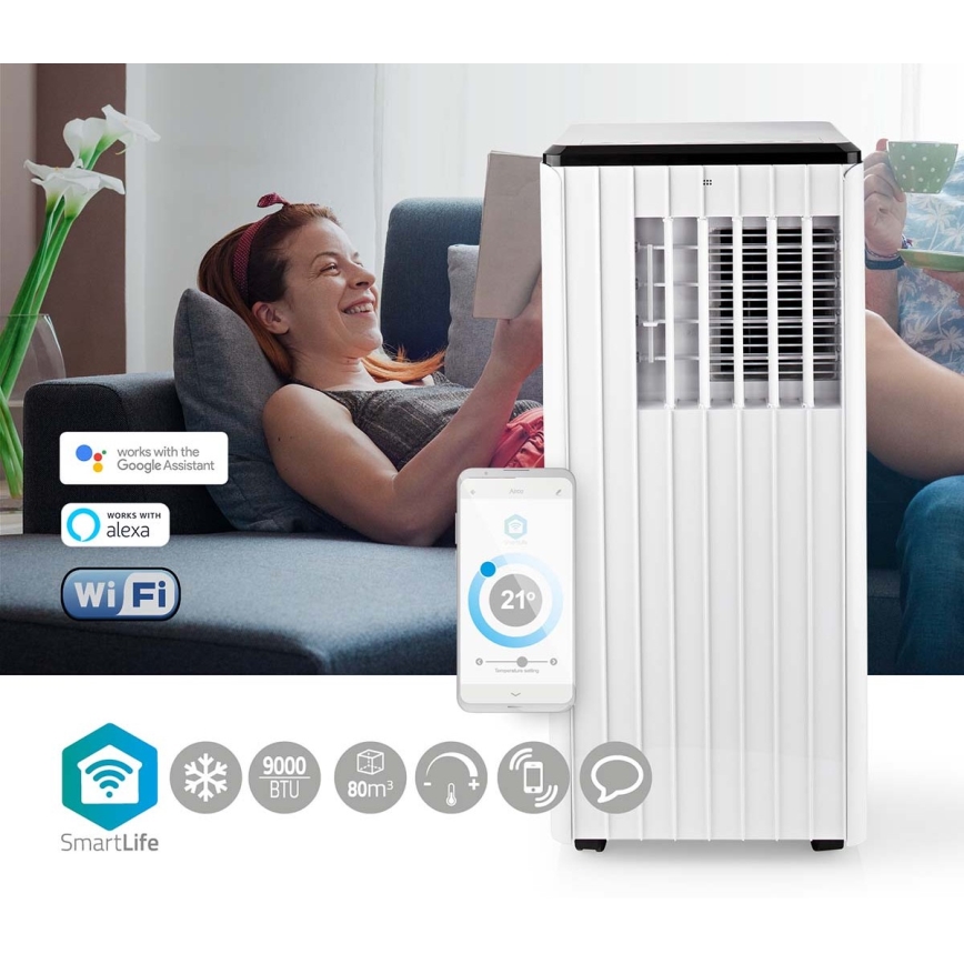 Condizionatore d'aria mobile Smart 3in1 comprensivo di accessori completi 1010W/230V 9000 BTU Wi-Fi + telecomando