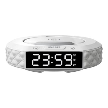 Orologio a sveglia con display LCD e senza fili Qi charger 27W/9V bianco