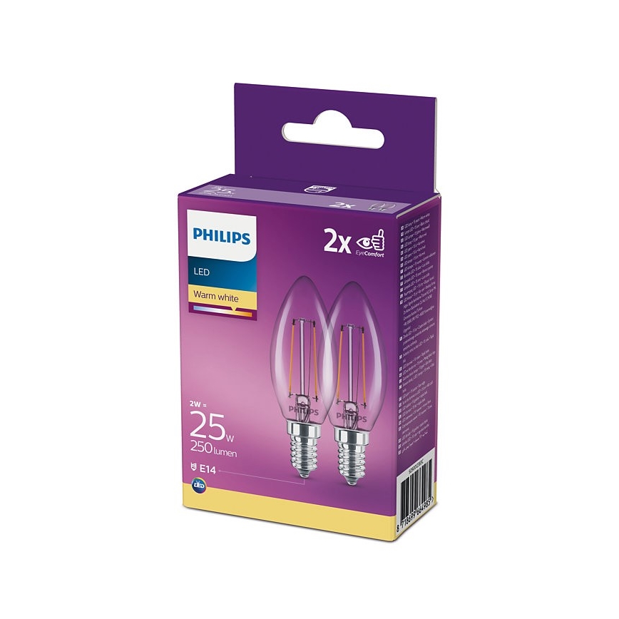 PACK 2x Lampadina LED Philips B35 E14/2W/230V 2700K