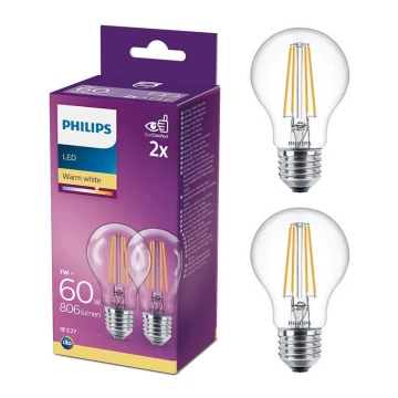 PACK 2x Lampadine LED Philips A60 E27/7W/230V 2700K