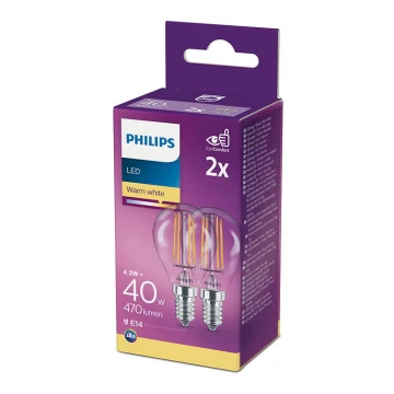 PACK 2x Lampadine LED Philips P45 E14/4,3W/230V 2700K