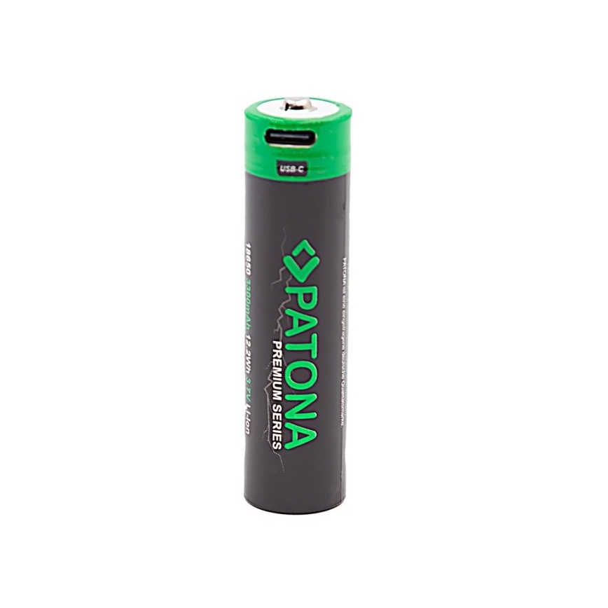 PATONA - Accumulatore 18650 Li-lon 3350mAh PREMIUM 3,7V con USB-C di ricarica