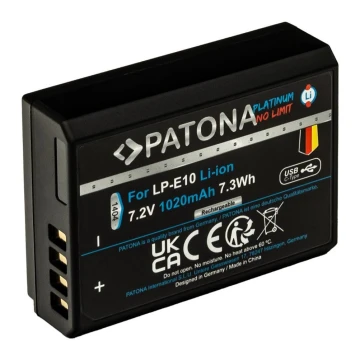 PATONA - Accumulatore Canon LP-E10 1020mAh Li-Ion Platinum USB-C di ricarica