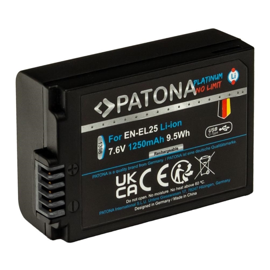 PATONA - Accumulatore Nikon EN-EL25 1250mAh Li-Ion Platinum USB-C di ricarica