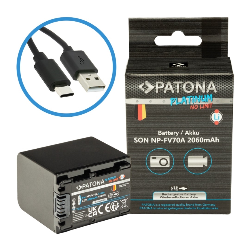 PATONA - Accumulatore Sony NP-FV70A 2060mAh Li-Ion Platinum USB-C di ricarica