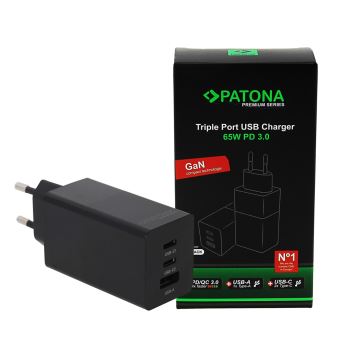 PATONA - Adattatore di ricarica 2xUSB-C + 1xUSB-A Power Delivery 65W/230V