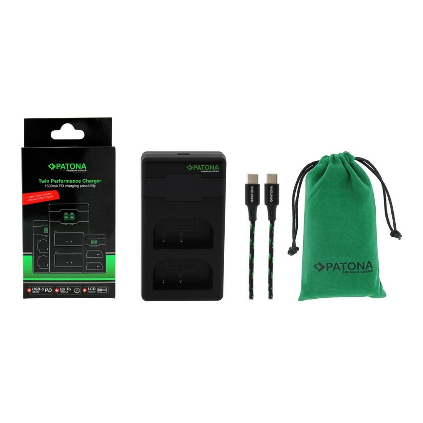 PATONA - Caricabatterie rapido Dual Panasonic DMW-BLF19 + cavo USB-C 0,6m