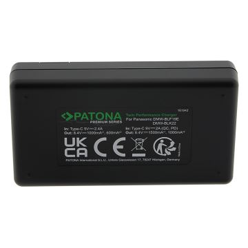 PATONA - Caricabatterie rapido Dual Panasonic DMW-BLF19 + cavo USB-C 0,6m