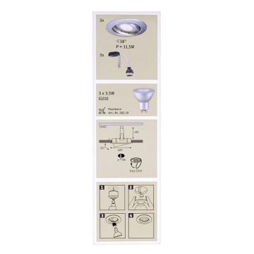 Paulmann 92516 - SET 3xLED-GU10/3,5W Lampada da incasso per bagni PREMIUM LINE 230V