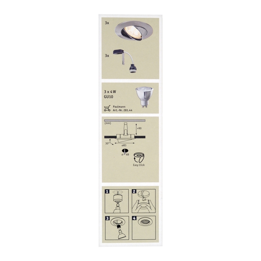 Paulmann 92533 - SADA 3x LED koupelnové podhledové svítidlo PREMIUM LINE 3xGU10-LED/4W/230V