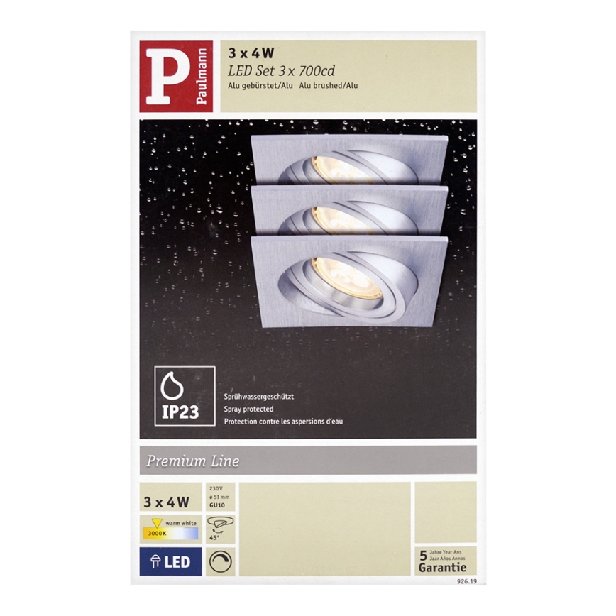 Paulmann 92619 - SET 3xLED-GU10/4W Lampada da incasso dimmerabile per bagni PREMIUM LINE 230V