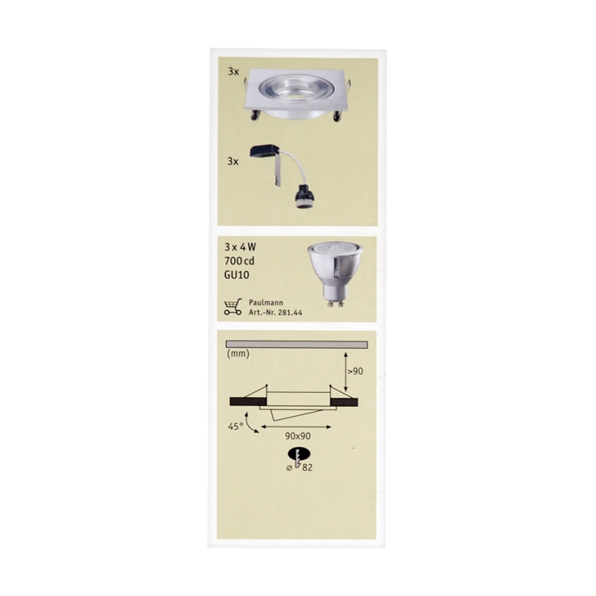 Paulmann 92619 - SET 3xLED-GU10/4W Lampada da incasso dimmerabile per bagni PREMIUM LINE 230V