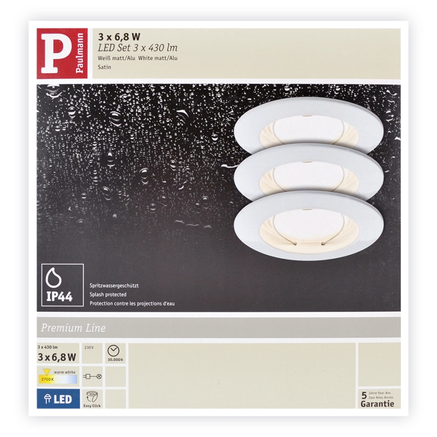 Paulmann  92721 - KIT 3xLED/6,8W IP44 Lampada da incasso da bagno COIN 230V