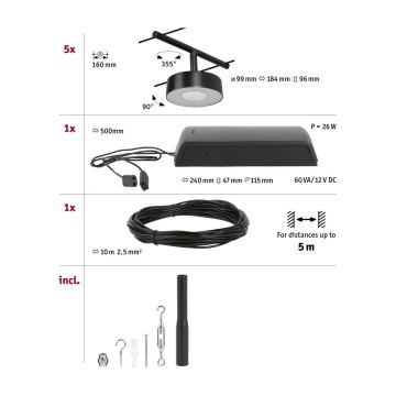 Paulmann 94479 - SET 5xLED/5W Faretto per sistema a binario CIRCLE 230V nero