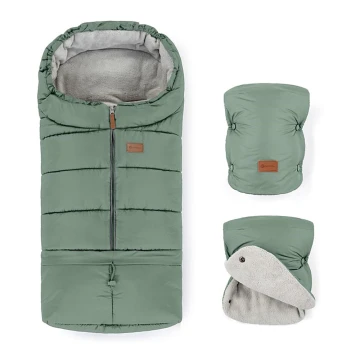 PETITE&MARS - SET Coprigambe 3in1 JIBOT + cuffie per passeggino JASIE verde